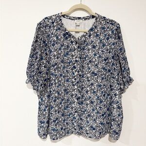 J.Crew Floral Ruffle Sleeve Blue Blouse Size 3X